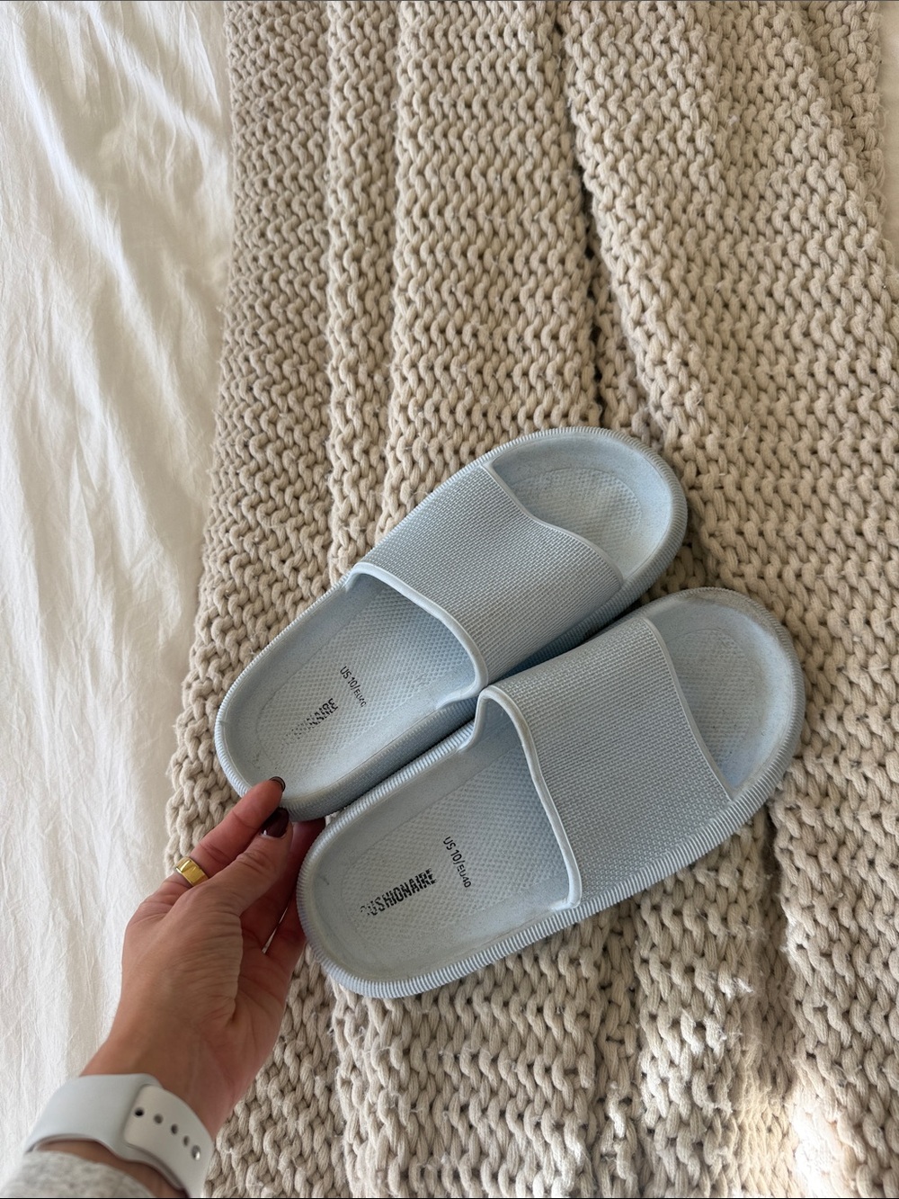 Light Blue Slide Slippers for Women - Cushioned Everyday Comfort